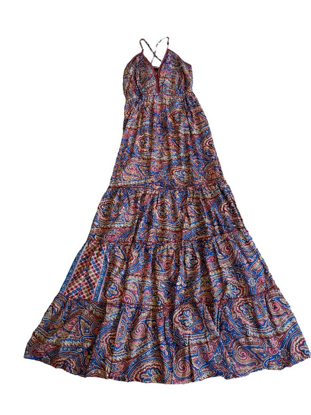 Paani Paisley Print Maxi Dress Halter Tiered Boho Sundress Tie Small Women's NWT